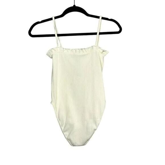ZARA Limited Contour Collection Ruffle Spaghetti Strap Rib Bodysuit XS Cream - Picture 15 of 15